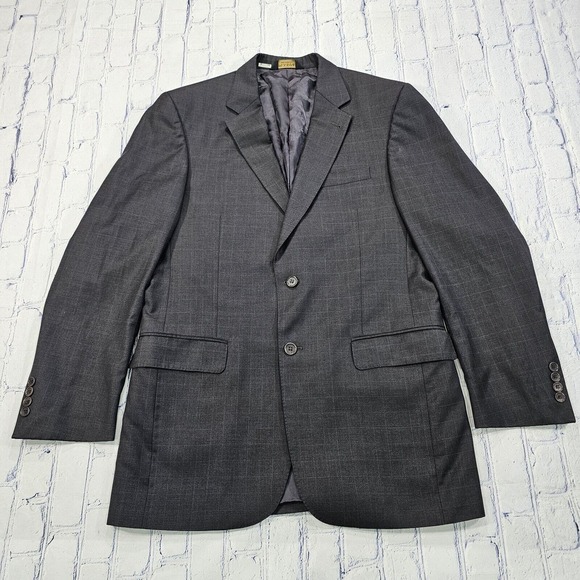 Jos A Bank SIGNATURE GOLD Blazer Gray Plaid Window Pane Coat Jacket MENS 43 T